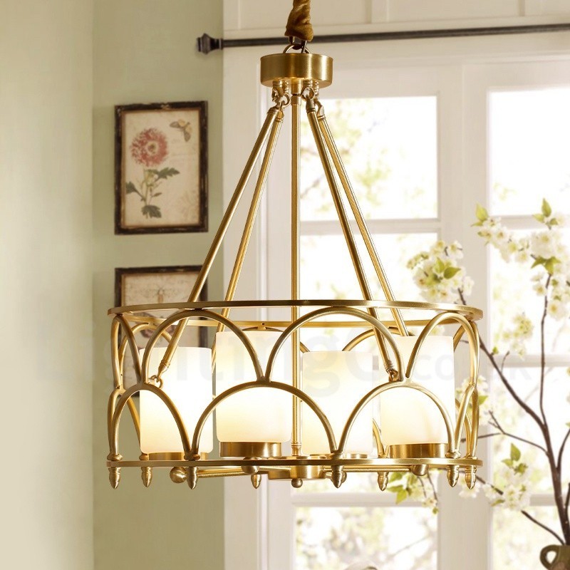 4 Kevyt Retro Rustic Luxury messinkiriippuvalaisin kattokruunu lasivarjostimella