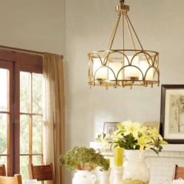 4 Kevyt Retro Rustic Luxury messinkiriippuvalaisin kattokruunu lasivarjostimella