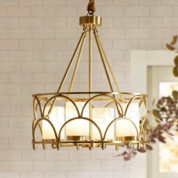 4 Kevyt Retro Rustic Luxury messinkiriippuvalaisin kattokruunu lasivarjostimella