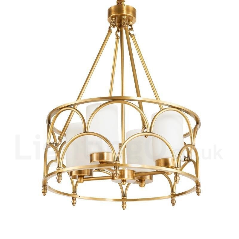4 Kevyt Retro Rustic Luxury messinkiriippuvalaisin kattokruunu lasivarjostimella