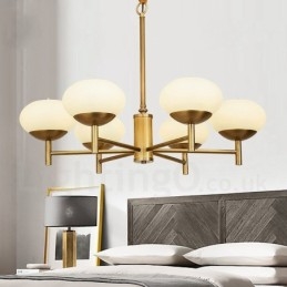 6 Kevyt Retro Rustic Luxury messinkiriippuvalaisin kattokruunu lasivarjostimella