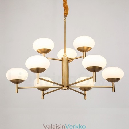 9 Kevyt Retro Rustic Luxury messinkiriippuvalaisin kattokruunu lasivarjostimella