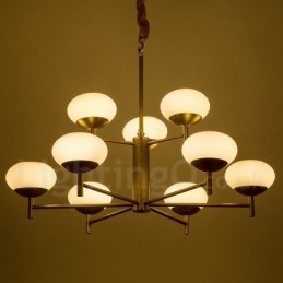 9 Kevyt Retro Rustic Luxury messinkiriippuvalaisin kattokruunu lasivarjostimella