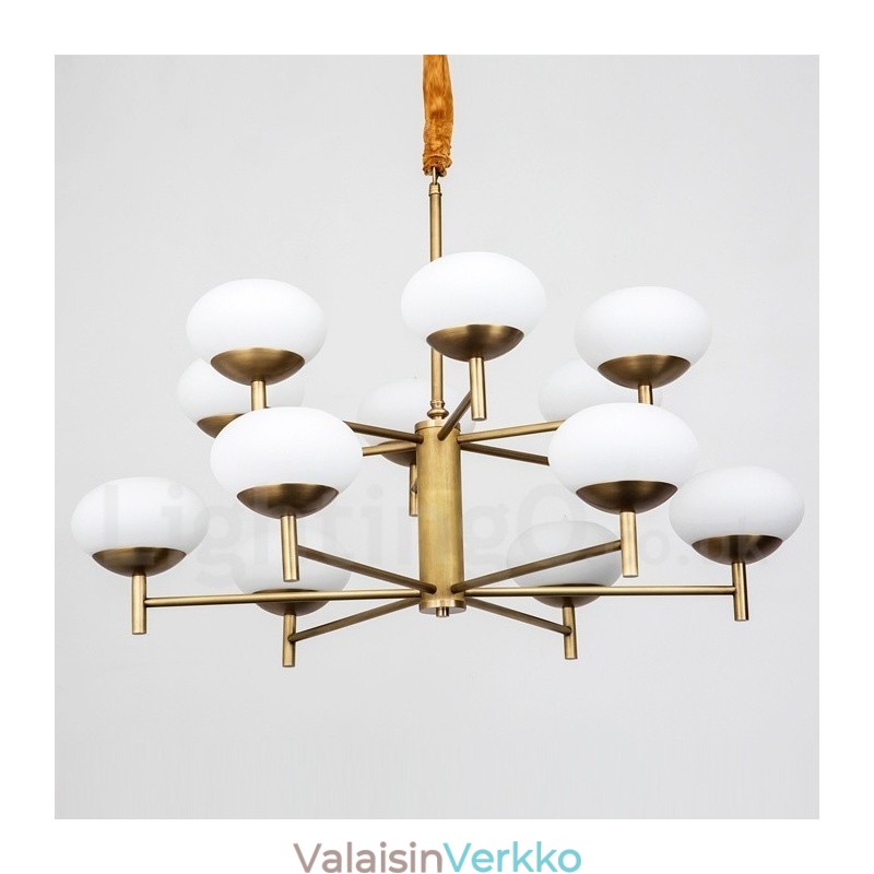 12 Kevyt Retro Rustic Luxury messinkiriippuvalaisin kattokruunu lasivarjostimella