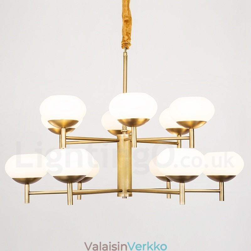 12 Kevyt Retro Rustic Luxury messinkiriippuvalaisin kattokruunu lasivarjostimella