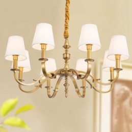 8 Kevyt Retro Rustic Luxury messinkiriippuvalaisinkruunu kangasvarjostimella