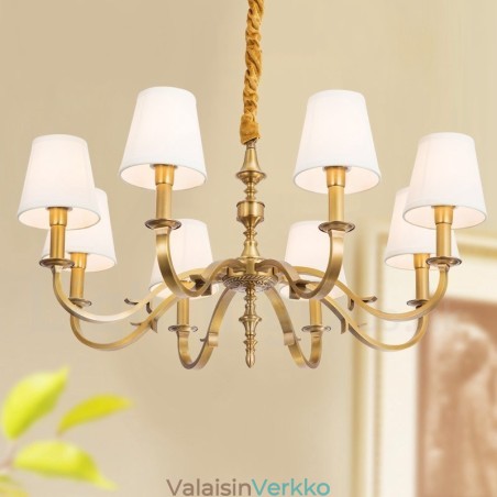 8 Kevyt Retro Rustic Luxury messinkiriippuvalaisinkruunu kangasvarjostimella 8 Kevyt Retro Rustic Luxury messinkiriippuvalaisinkruunu kangasvarjostimella