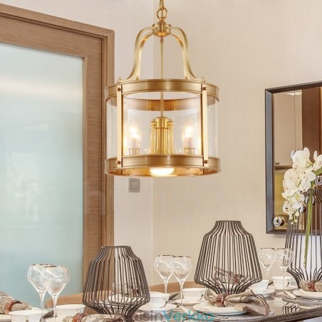 5 Kevyt Retro Rustic Luxury messinkiriippuvalaisinkruunu lasivarjostimella