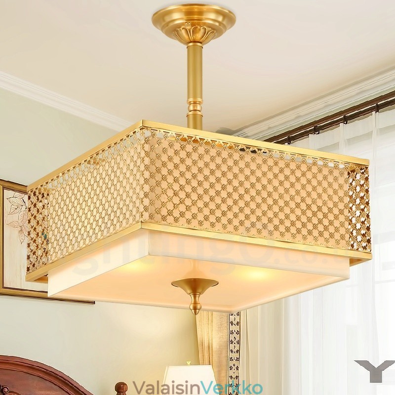 4 Kevyt Retro Rustic Luxury messinkiriippuvalaisin kattokruunu kangasvarjostimella