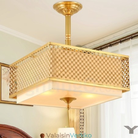 4 Kevyt Retro Rustic Luxury messinkiriippuvalaisin kattokruunu kangasvarjostimella