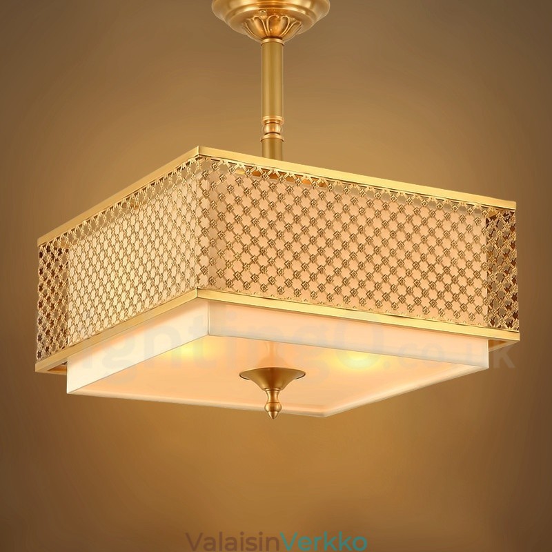 4 Kevyt Retro Rustic Luxury messinkiriippuvalaisin kattokruunu kangasvarjostimella