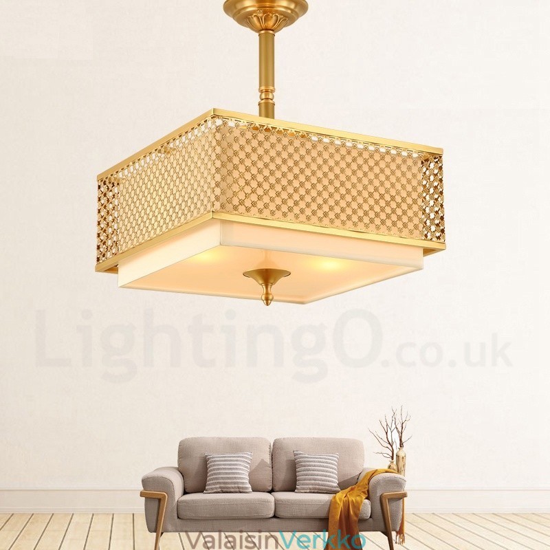 4 Kevyt Retro Rustic Luxury messinkiriippuvalaisin kattokruunu kangasvarjostimella