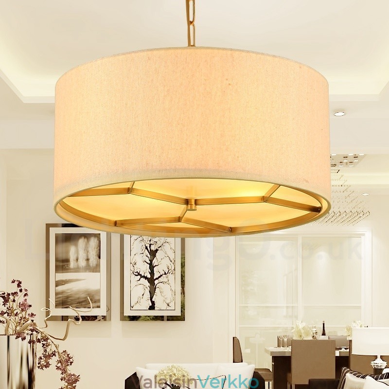 4 Kevyt Retro Rustic Luxury messinkiriippuvalaisin kattokruunu kangasvarjostimella