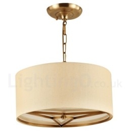 4 Kevyt rumpu Retro Rustic Luxury messinkiriippuvalaisin kattokruunu kangasvarjostimella