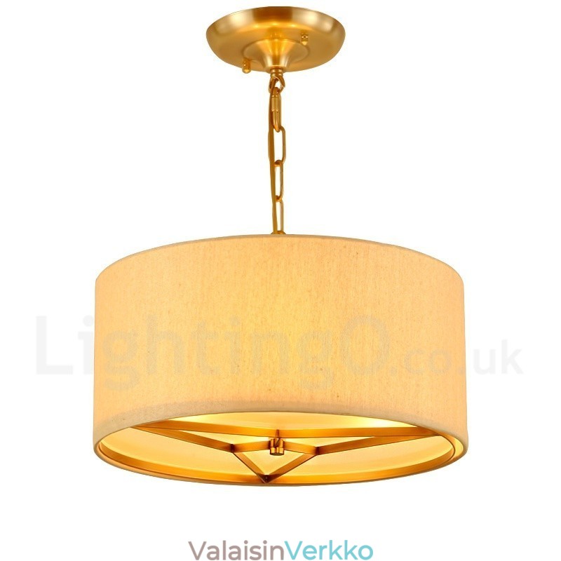4 Kevyt rumpu Retro Rustic Luxury messinkiriippuvalaisin kattokruunu kangasvarjostimella