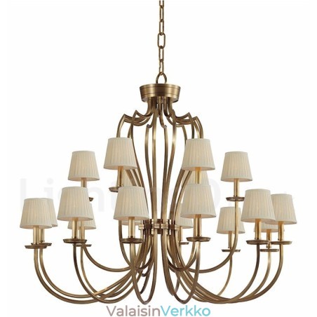 18 Vaalea Retro Rustic Luxury messinkiriippuvalaisin kattokruunu kangasvarjostimella