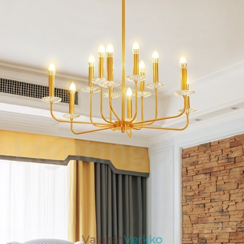 12 Vaalea Retro Rustic Luxury messinki riippuvalaisin kattokruunu