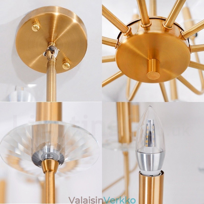 12 Vaalea Retro Rustic Luxury messinki riippuvalaisin kattokruunu