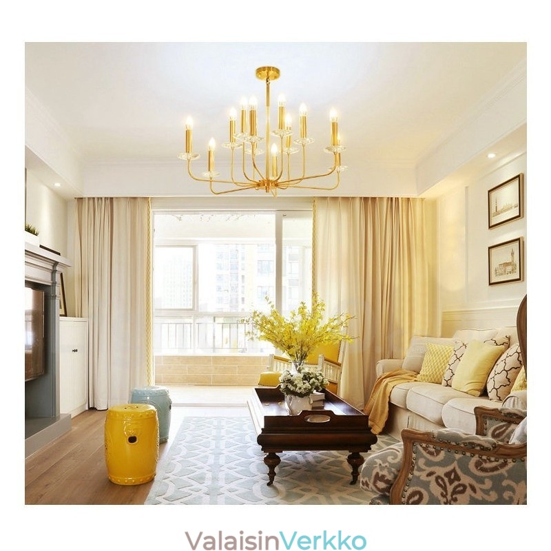 12 Vaalea Retro Rustic Luxury messinki riippuvalaisin kattokruunu