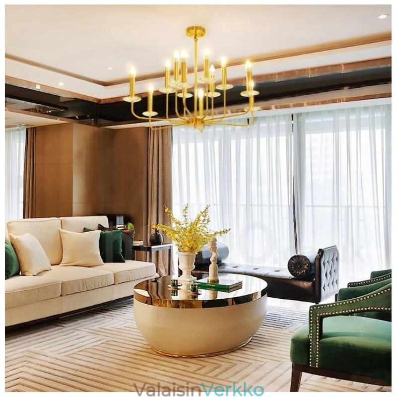 12 Vaalea Retro Rustic Luxury messinki riippuvalaisin kattokruunu