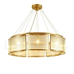 8 Kevyt Retro Rustic Luxury messinkiriippuvalaisin kattokruunu lasivarjostimella