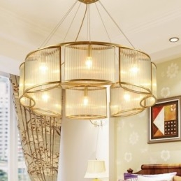 8 Kevyt Retro Rustic Luxury messinkiriippuvalaisin kattokruunu lasivarjostimella