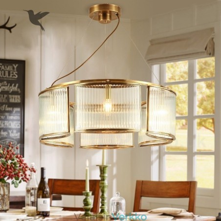 6 Kevyt Retro Rustic Luxury messinkiriippuvalaisin kattokruunu lasivarjostimella 6 Kevyt Retro Rustic Luxury messinkiriippuvalaisin kattokruunu lasivarjostimella