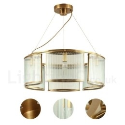 6 Kevyt Retro Rustic Luxury messinkiriippuvalaisin kattokruunu lasivarjostimella