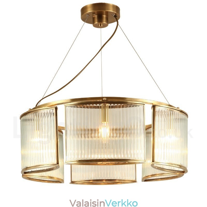 6 Kevyt Retro Rustic Luxury messinkiriippuvalaisin kattokruunu lasivarjostimella