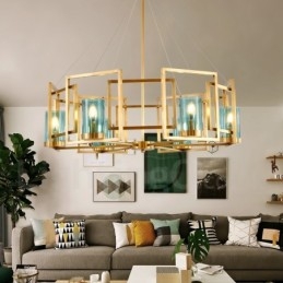 6 Kevyt Retro Rustic Luxury messinkiriippuvalaisin kattokruunu lasivarjostimella
