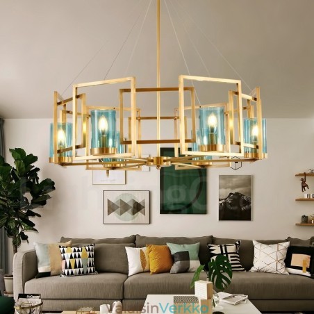 6 Kevyt Retro Rustic Luxury messinkiriippuvalaisin kattokruunu lasivarjostimella 6 Kevyt Retro Rustic Luxury messinkiriippuvalaisin kattokruunu lasivarjostimella