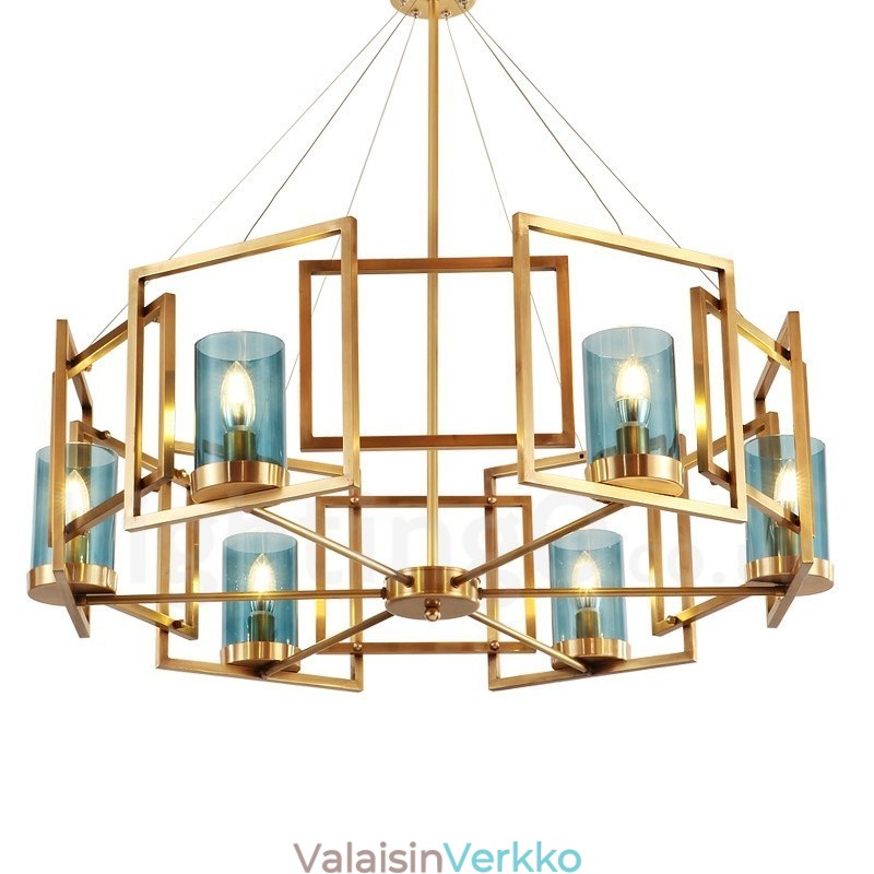 6 Kevyt Retro Rustic Luxury messinkiriippuvalaisin kattokruunu lasivarjostimella