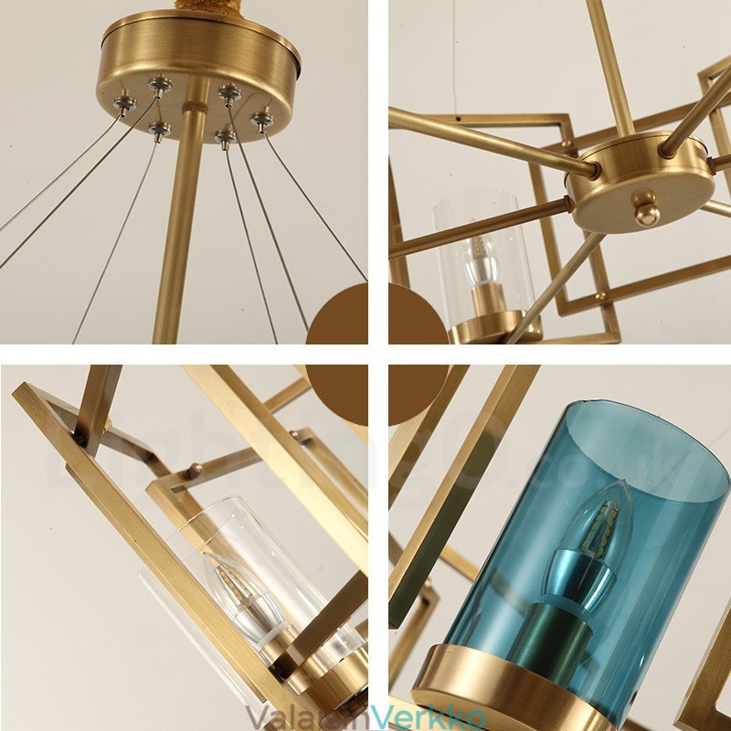 6 Kevyt Retro Rustic Luxury messinkiriippuvalaisin kattokruunu lasivarjostimella