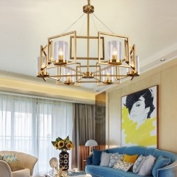 6 Kevyt Retro Rustic Luxury messinkiriippuvalaisin kattokruunu lasivarjostimella