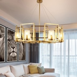 6 Kevyt Retro Rustic Luxury messinkiriippuvalaisin kattokruunu lasivarjostimella