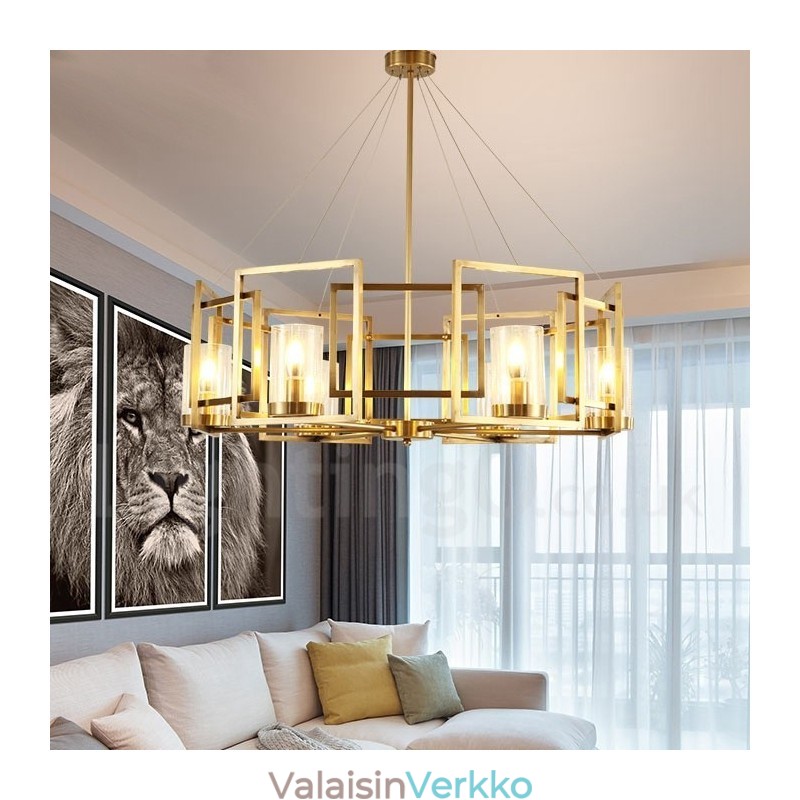 6 Kevyt Retro Rustic Luxury messinkiriippuvalaisin kattokruunu lasivarjostimella