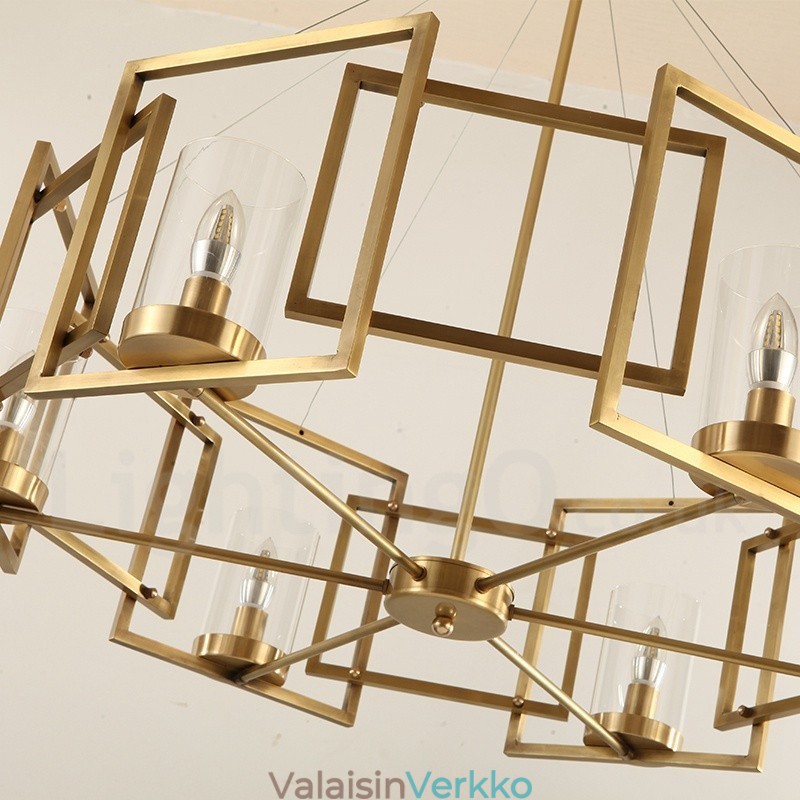 6 Kevyt Retro Rustic Luxury messinkiriippuvalaisin kattokruunu lasivarjostimella