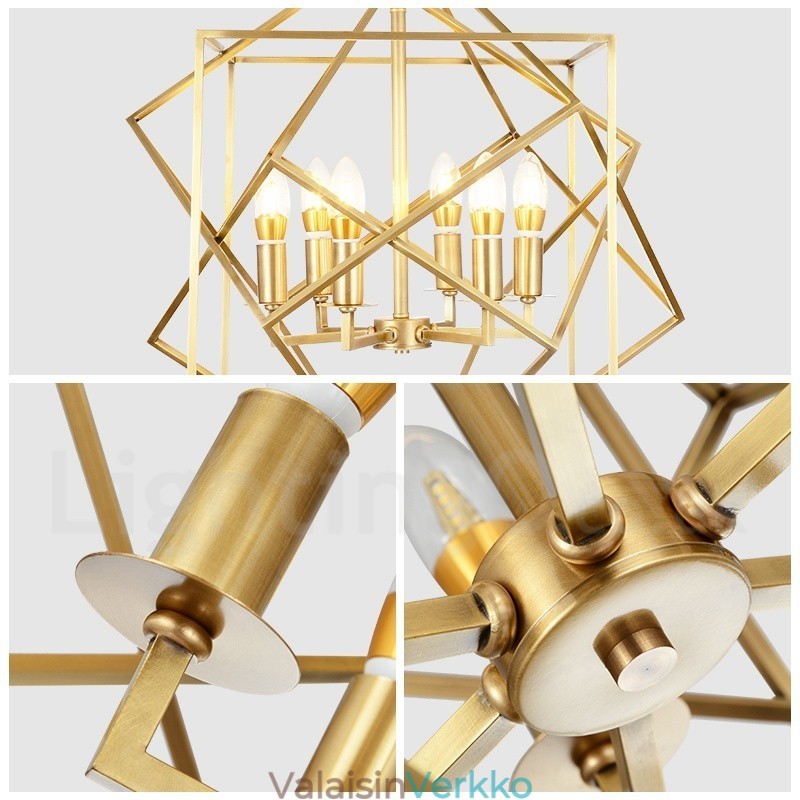 6 Kevyt Retro Rustic Luxury messinki riippuvalaisin kattokruunu