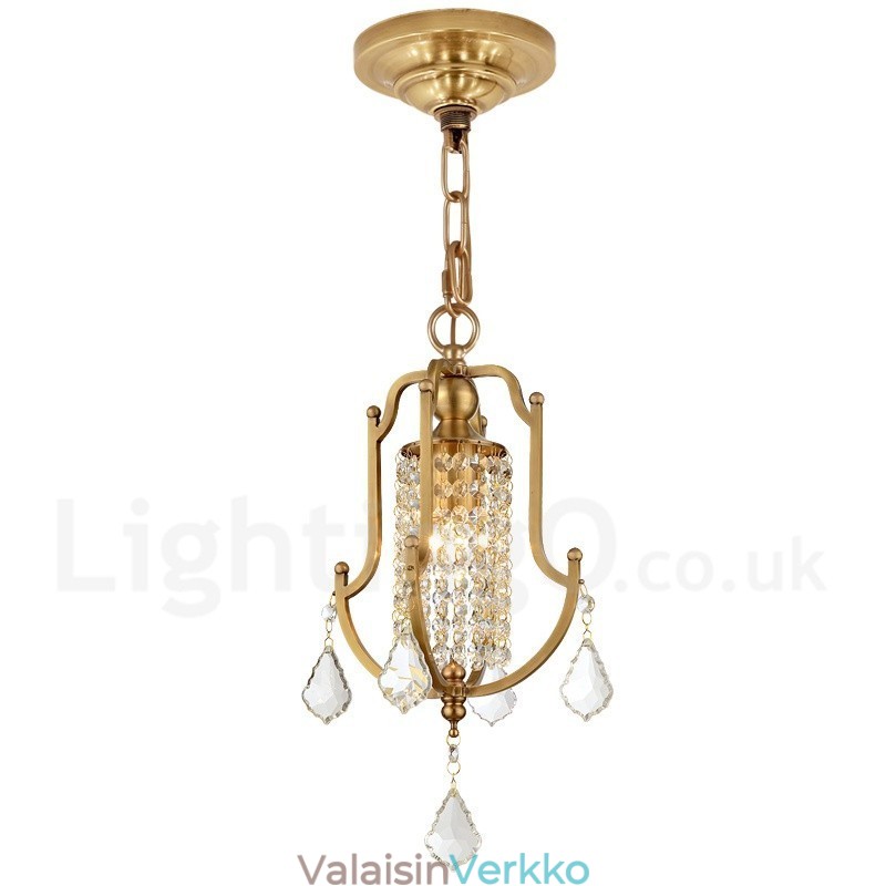 1 Kevyt Retro Rustic Luxury messinkiriippuvalaisin kattokruunu kristallivarjostimella