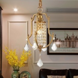 1 Kevyt Retro Rustic Luxury messinkiriippuvalaisin kattokruunu kristallivarjostimella