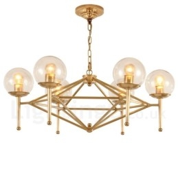 6 Kevyt Retro Rustic Luxury messinkiriippuvalaisin kattokruunu lasivarjostimella