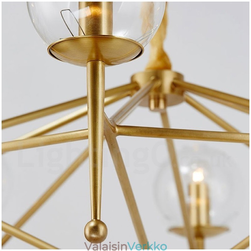 6 Kevyt Retro Rustic Luxury messinkiriippuvalaisin kattokruunu lasivarjostimella
