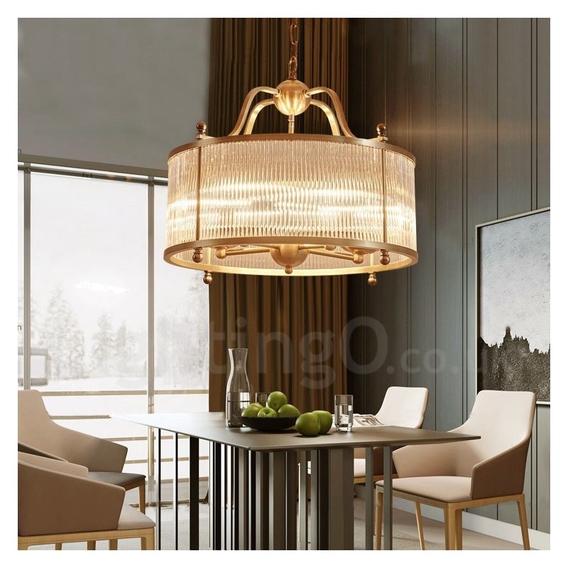5 Kevyt Retro Rustic Luxury messinkiriippuvalaisinkruunu lasivarjostimella