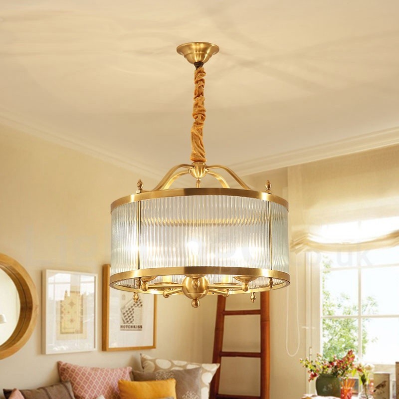 5 Kevyt Retro Rustic Luxury messinkiriippuvalaisinkruunu lasivarjostimella