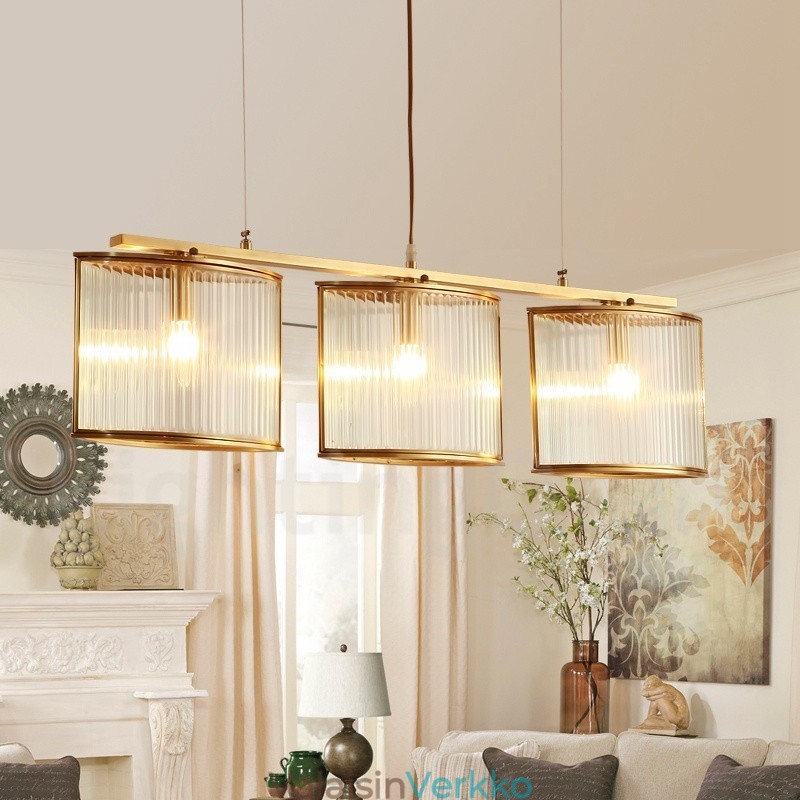 3 Kevyt Retro Rustic Luxury messinkiriippuvalaisin kattokruunu lasivarjostimella
