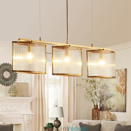 3 Kevyt Retro Rustic Luxury messinkiriippuvalaisin kattokruunu lasivarjostimella 3 Kevyt Retro Rustic Luxury messinkiriippuvalaisin kattokruunu lasivarjostimella