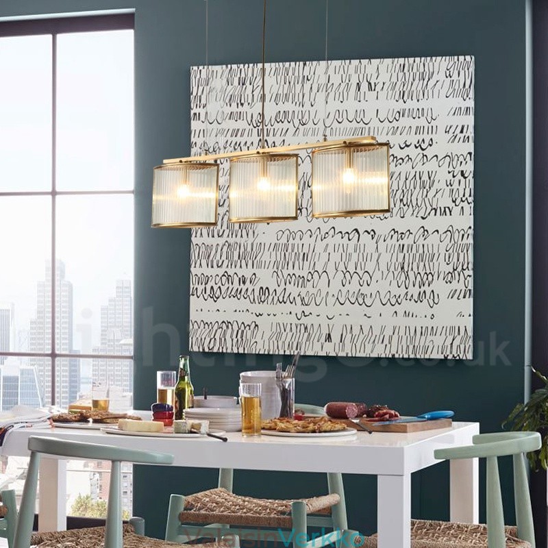 3 Kevyt Retro Rustic Luxury messinkiriippuvalaisin kattokruunu lasivarjostimella