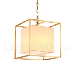 1 Kevyt Retro Rustic Luxury messinkiriippuvalaisin kattokruunu kangasvarjostimella