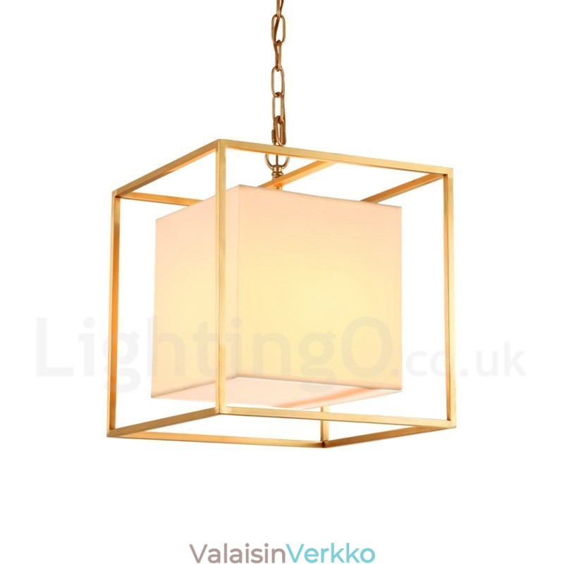 1 Kevyt Retro Rustic Luxury messinkiriippuvalaisin kattokruunu kangasvarjostimella