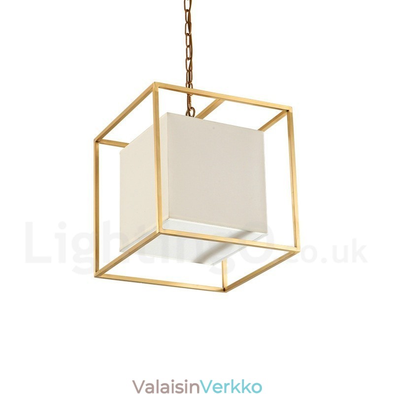 1 Kevyt Retro Rustic Luxury messinkiriippuvalaisin kattokruunu kangasvarjostimella